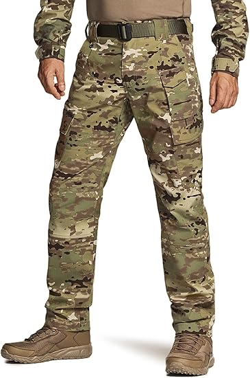 CQR Men's Flex Ripstop Tactical Pants, Water Resistant Stretch Cargo Pants, Lightweight EDC Hiking Work Pants