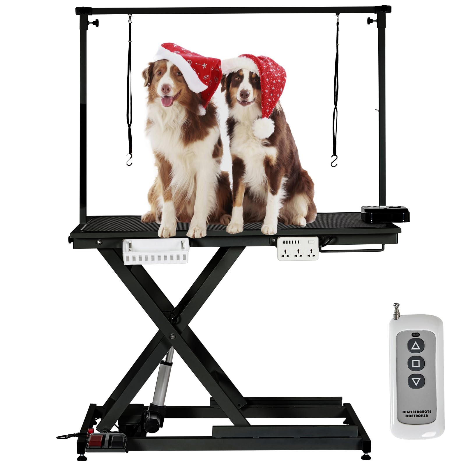 Professional Electric Dog Grooming Table Heavy Duty Pet Grooming Table Height Adjustable w/Leveling Wheels, Dog Grooming Arm, Anti Slip Tabletop &Tool Organizer, Dog Grooming Station 50" Black