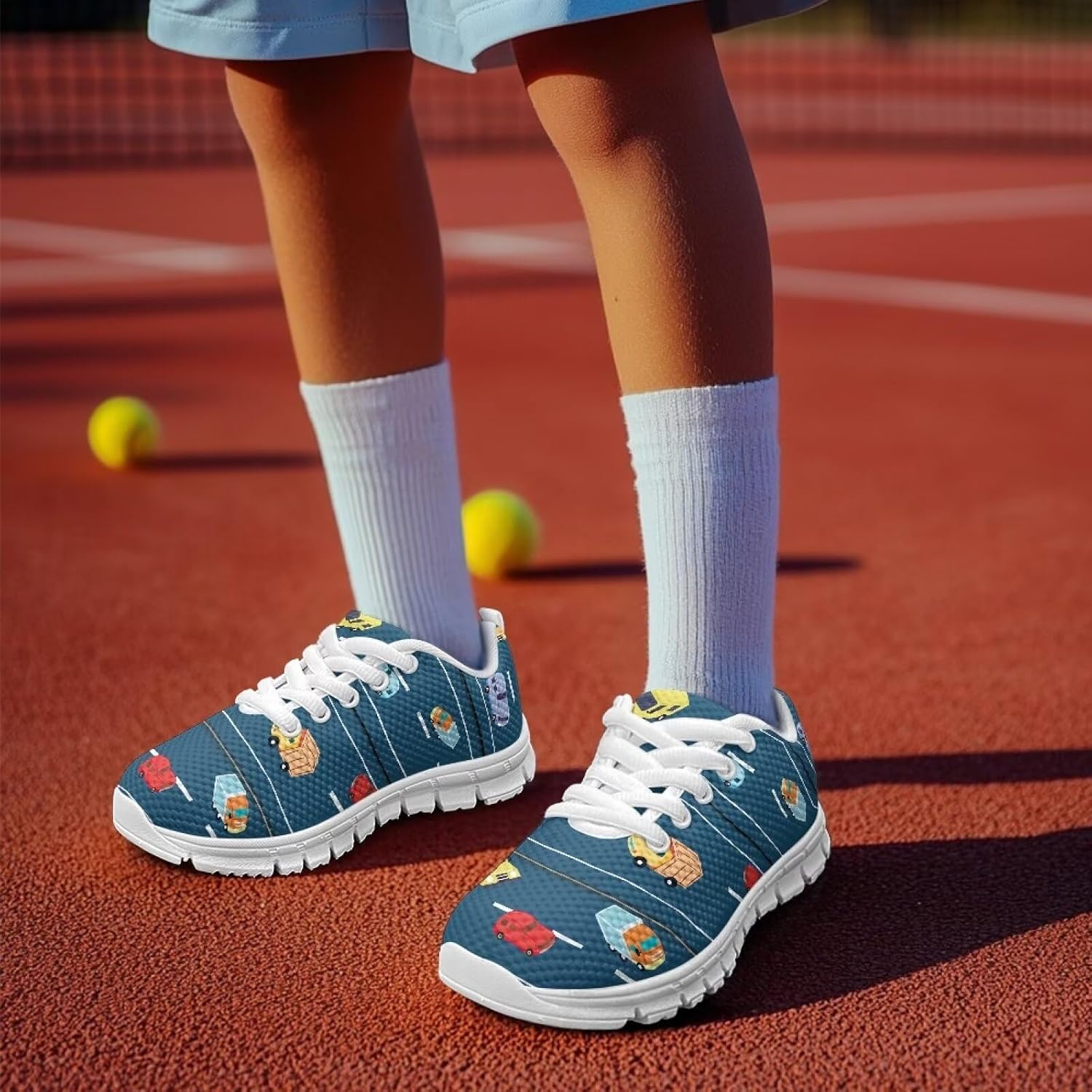 Kids Sneakers Boy's Athletic Running Shoes Non Slip Breathable Mesh Tennis Shoes Toy Car Print Sports Sneakers Comfor Casual Walking Shoes