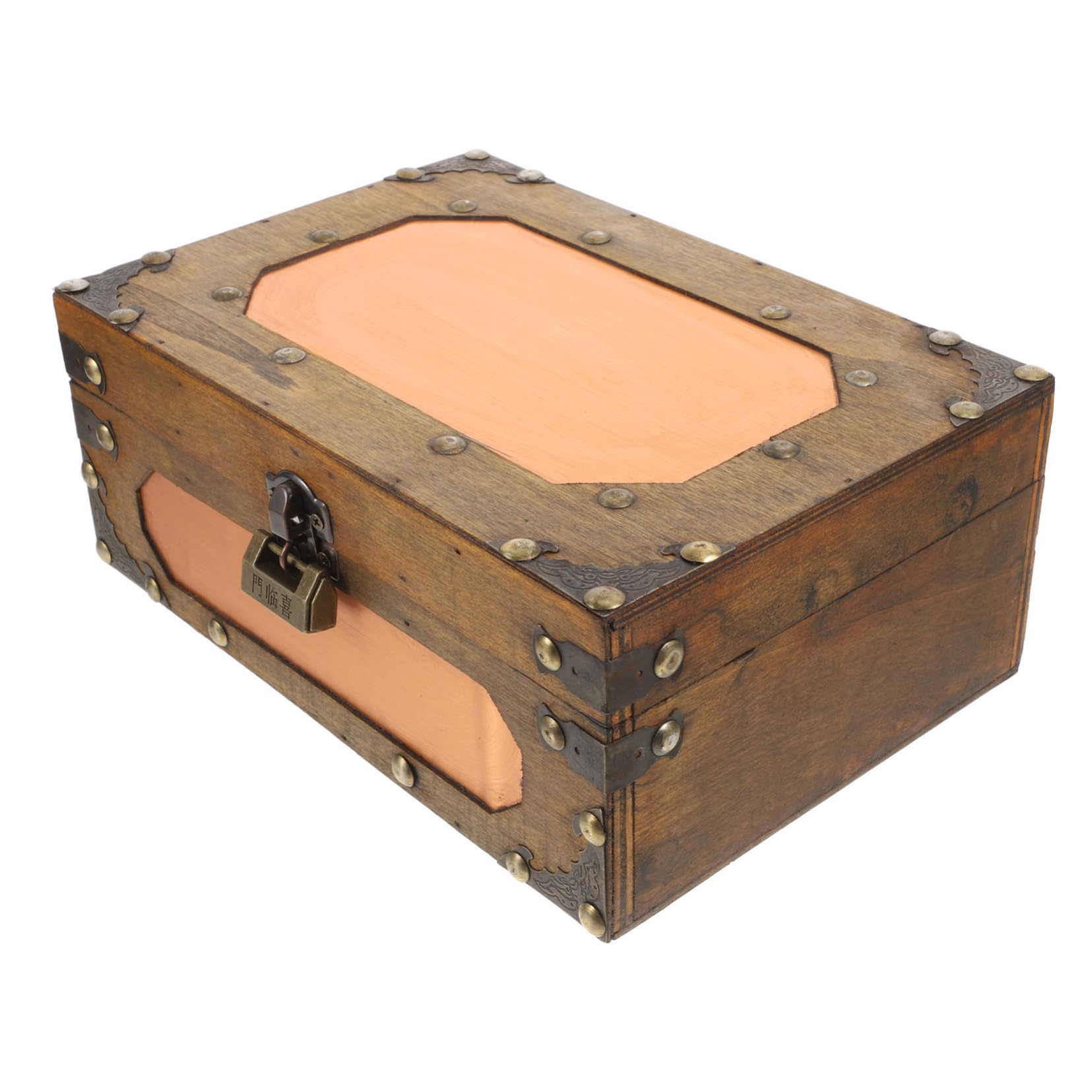 Ciieeo Vintage Wooden Treasure Chest with Hinged Lid and Lock Decorative Keepsake Storage Box for Jewelry Wedding Memories and Photography Props Antique Style