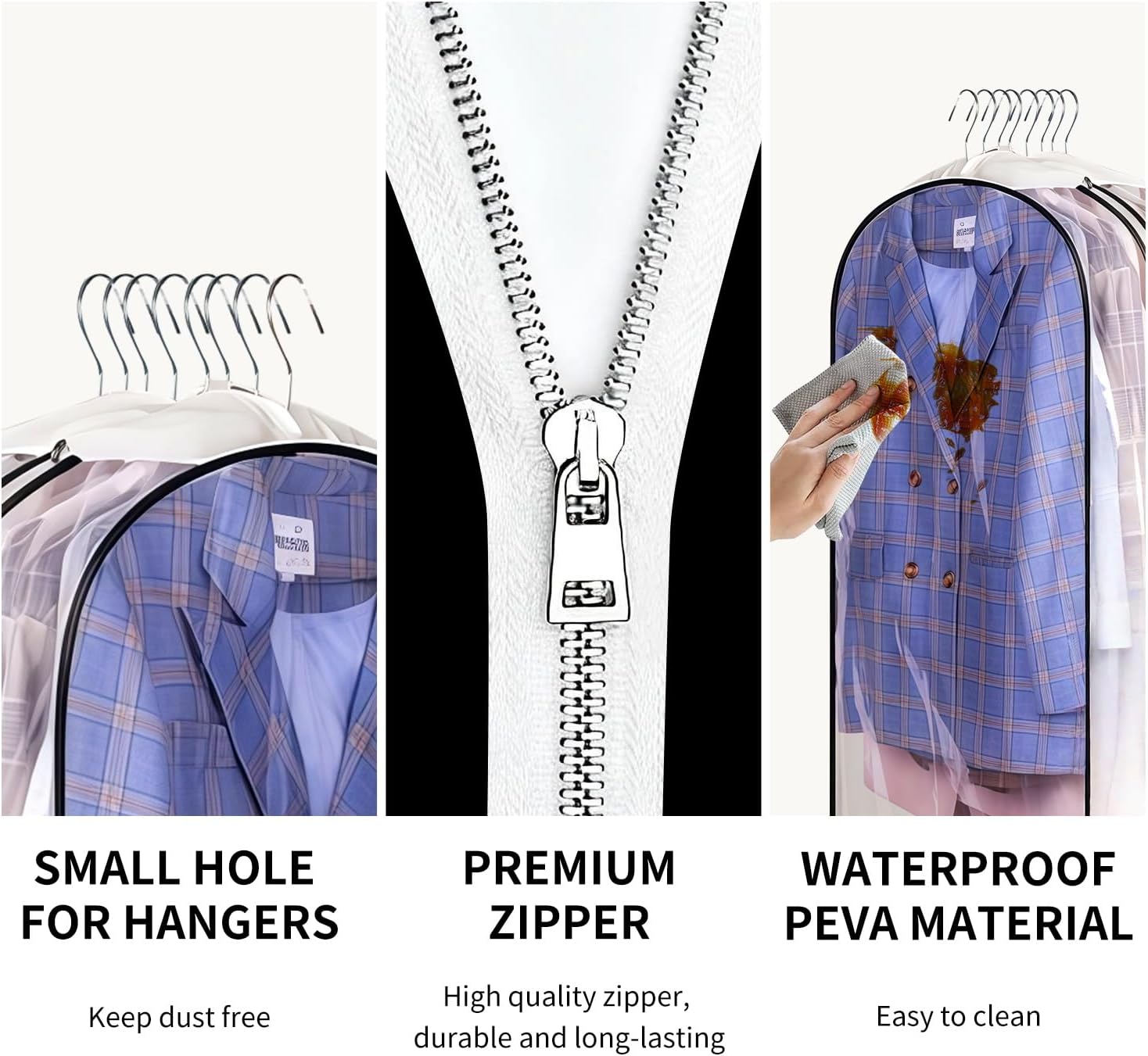 10" Clear Garment Bags for Hanging Clothes, 40" Gusseted Clear Plastic Hanging Covers and Clothing Protectors with Side Zipper, Long Dress Suit Jacket Closet Cover Dust Proof for Wardrobe Storage image 5