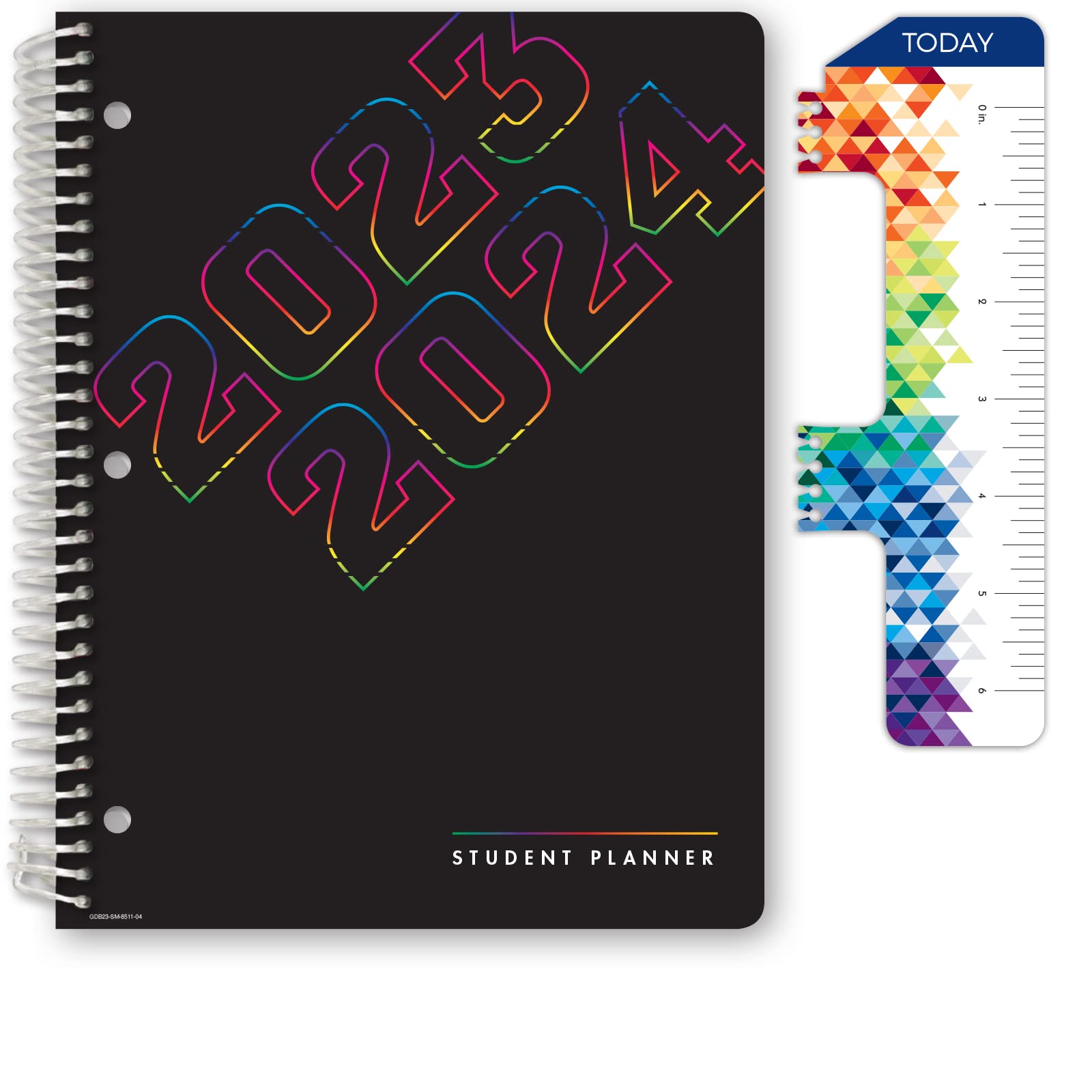 Global Datebooks Dated Middle School or High School Student Planner for Academic Year 2023-2024 Includes Ruler/Bookmark and Planning Stickers (Matrix Style - 8.5"x11" - Black Rainbow Numbers)