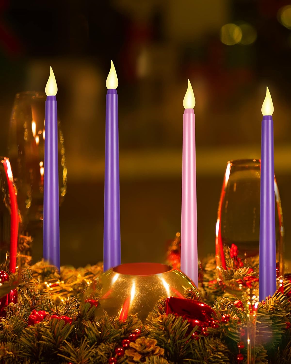 16 Pieces Christmas LED Advent Candle Holder 10.6 inch
