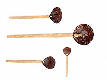 Yay Products India Coconut Spoons of 4 Different Size (Pack of 4) Eco Friendly, Natural & Handmade Coconut Shell and Coconut Wood Heat Resistant & Durable