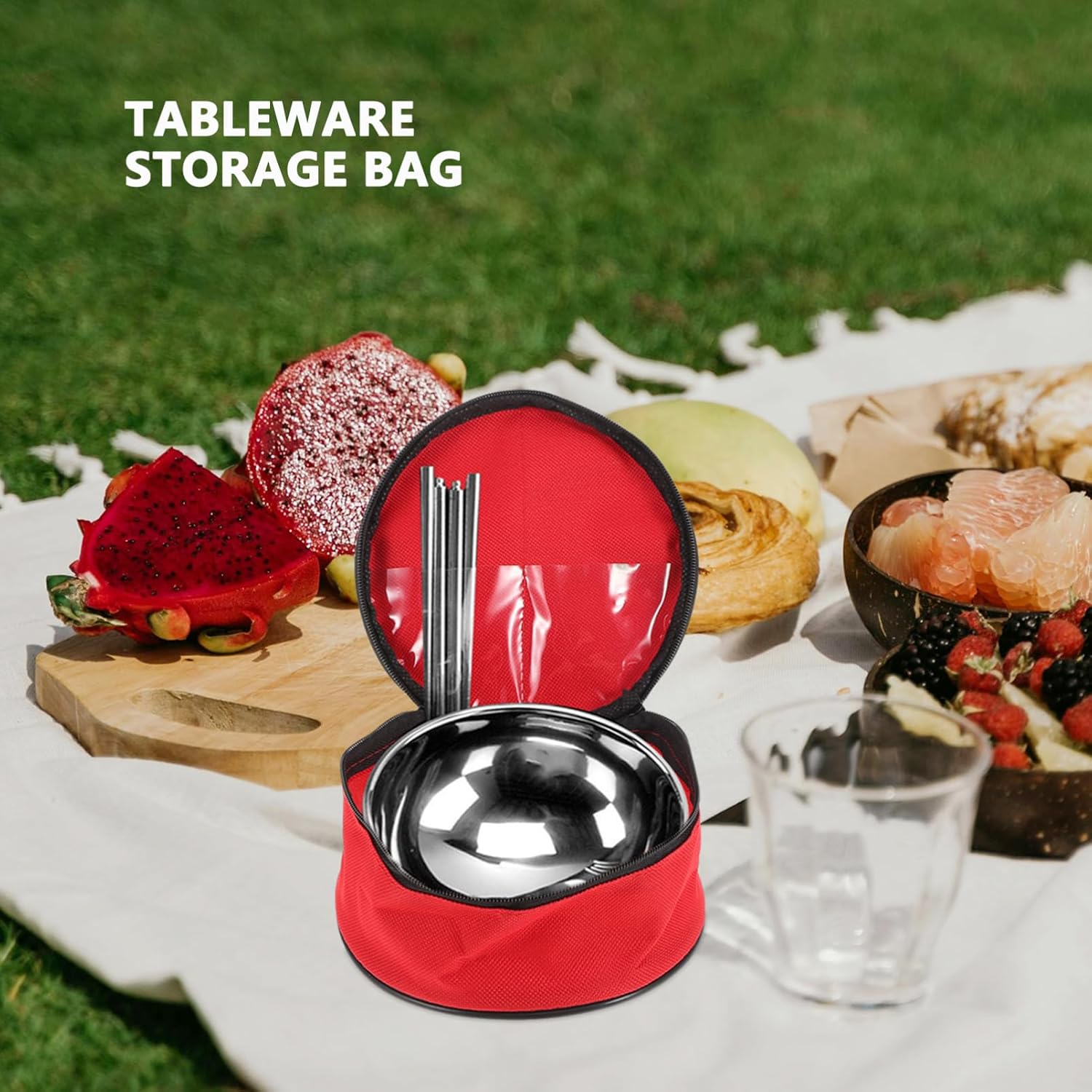 Camping Tableware Bag Oxford Cloth Storage Pouch for Utensils Chopsticks Spoons Kitchen Tools Collapsible Bowls Picnic Outdoor Home Use