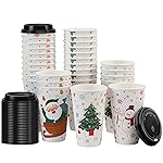 BYSNOW 100 Count Christmas Paper Cups, Xmas 16 oz DisposableCoffee Cups Snowflake Santa Snowman Elk Christmas(16oz 100Count)