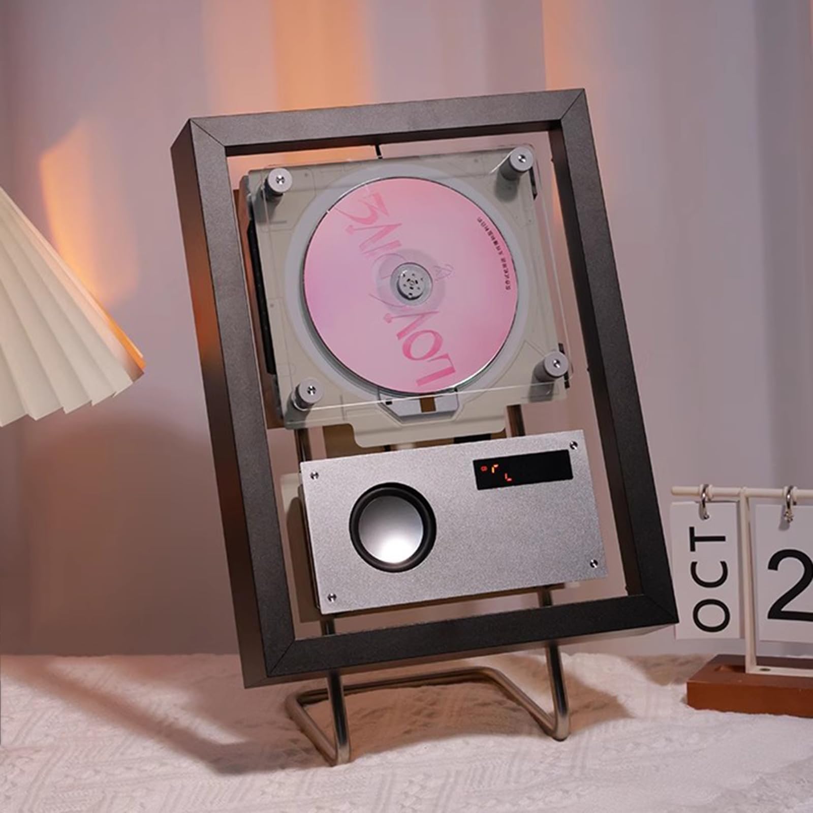 Lettore CD Music Frame, Lettore CD da Parete con Altoparlanti, Schermo LED, Illuminazione Ambientale, Telecomando, Uscita Bluetooth/AUX da 3,5 Mm, per La Casa, L'Ufficio E La Galleria