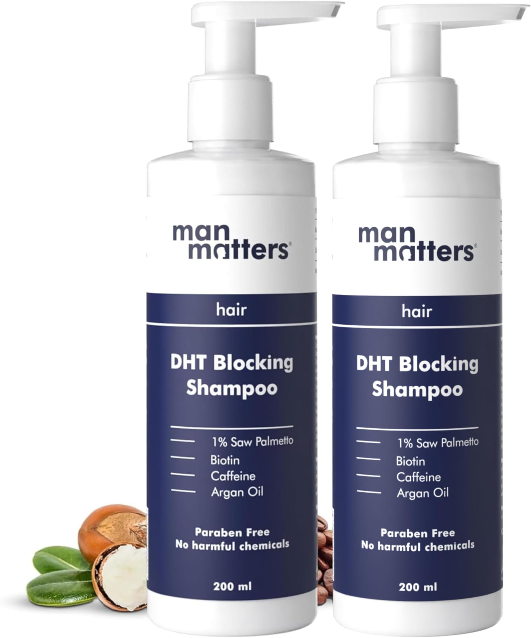 Man Matters Double DHT Blocking Anti Hair Fall Shampoo With Saw Palmetto, Caffeine, Biotin & Argan Oil, Therapeutic Grade & Dermatologically Formulated (Pack Of 2)