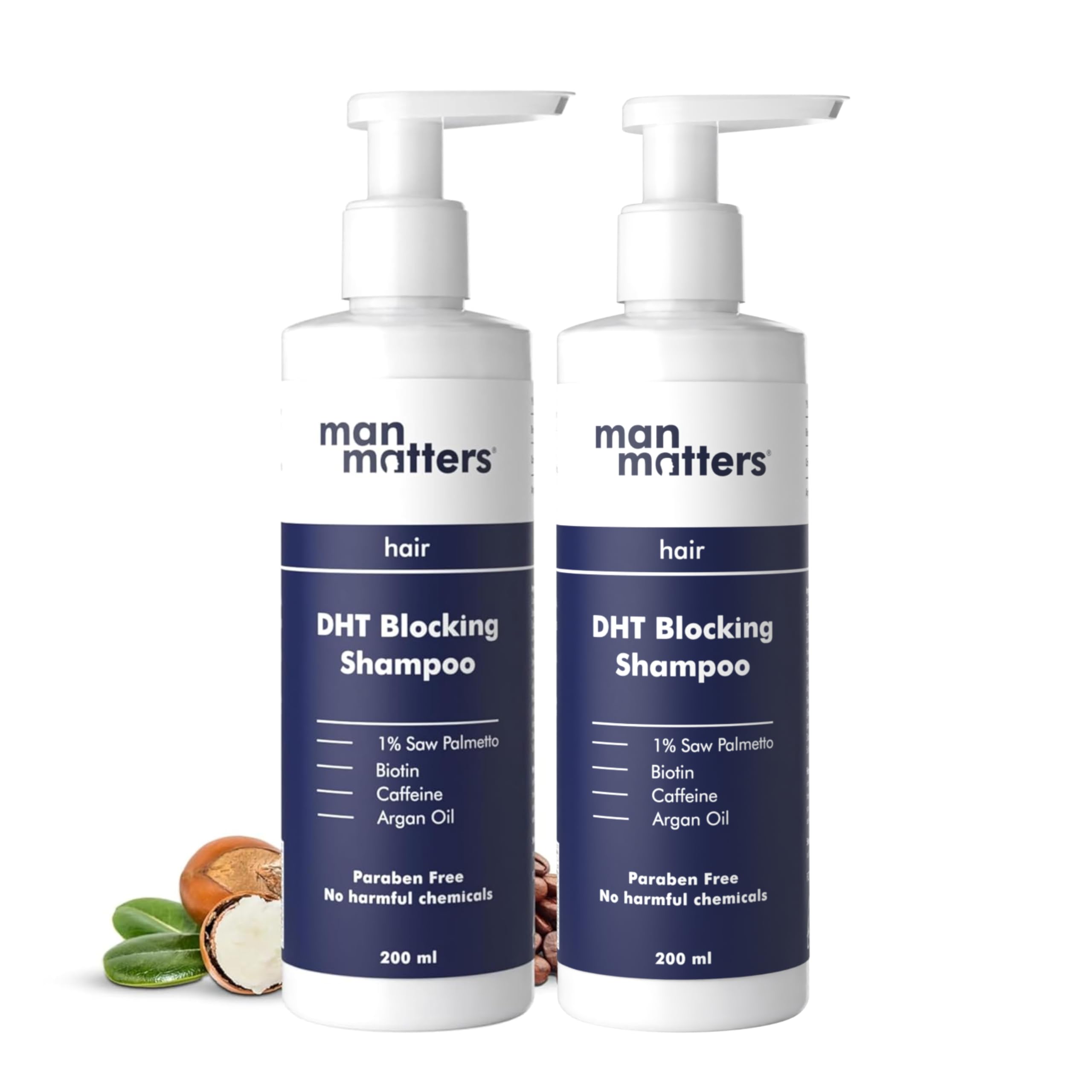 Man Matters Double DHT Blocking Anti Hair Fall Shampoo With Saw Palmetto, Caffeine, Biotin & Argan Oil, Therapeutic Grade & Dermatologically Formulated (Pack Of 2)