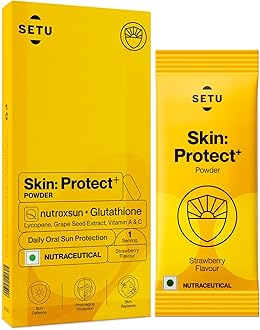 Skin Protect - Drinkable Sunshield with Plant Based NutroxSun & Glutathione for Advanced Sun Protection | Boosts UV Tolerance, Reduces Pigmentation & Photoaging (1 Serving, Strawberry)