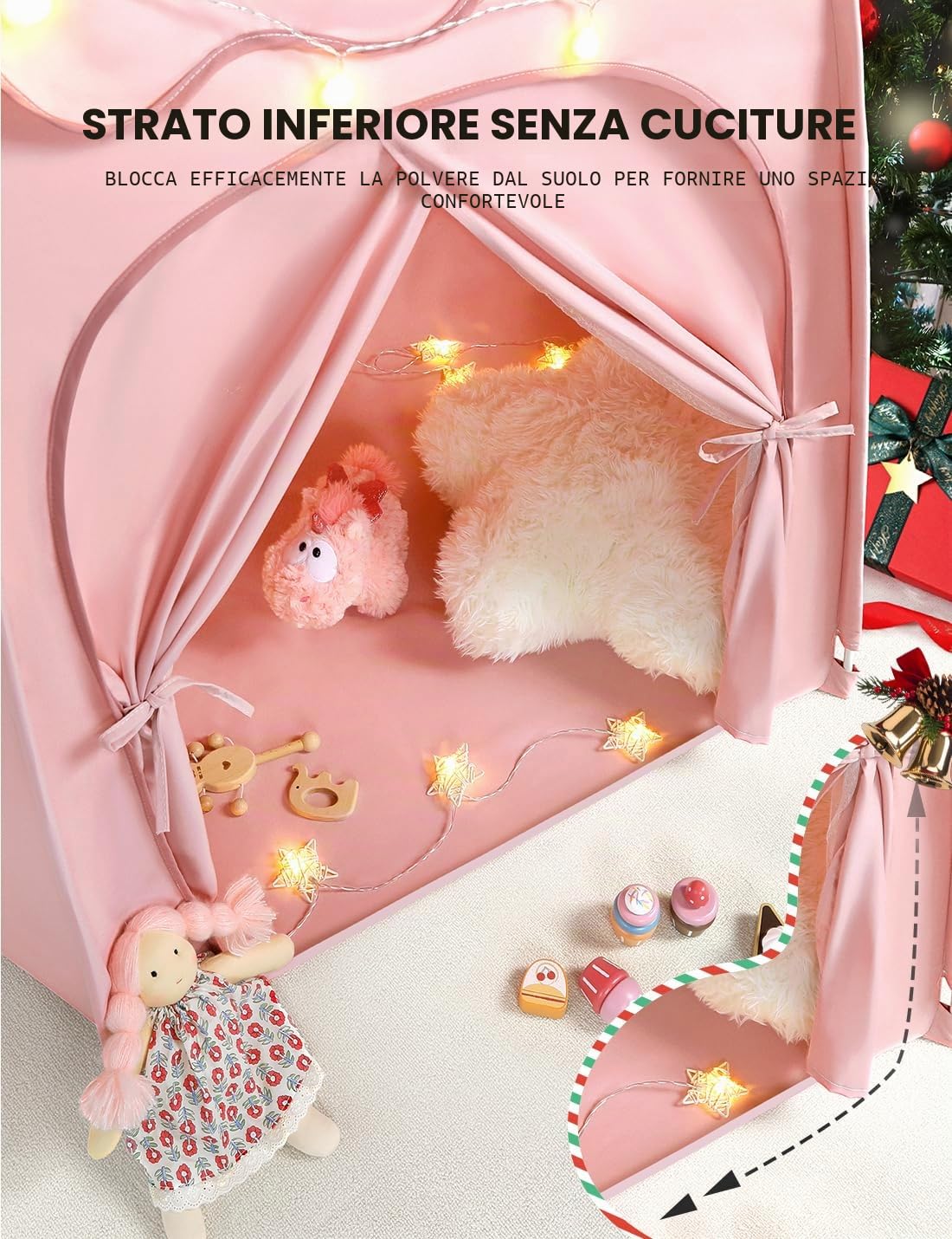 Besrey Tenda per Bambini con Luci – Tenda Gioco per Bambini a Castello per Principesse, Ampio Spazio Interno, Struttura Stabile – Ideale per Tenda Bambini Cameretta e Interni (Rosa)