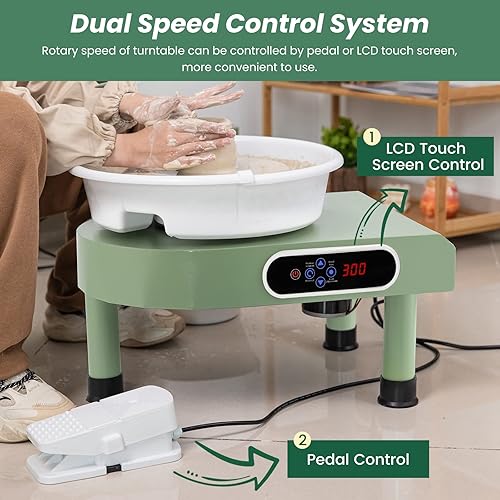 Miniatura 4 de Huanyu Máquina de cerámica de rueda de cerámica de 10 pulgadas con pedal y pantalla LCD, máquina de cerámica eléctrica con lavabo desmontable Art