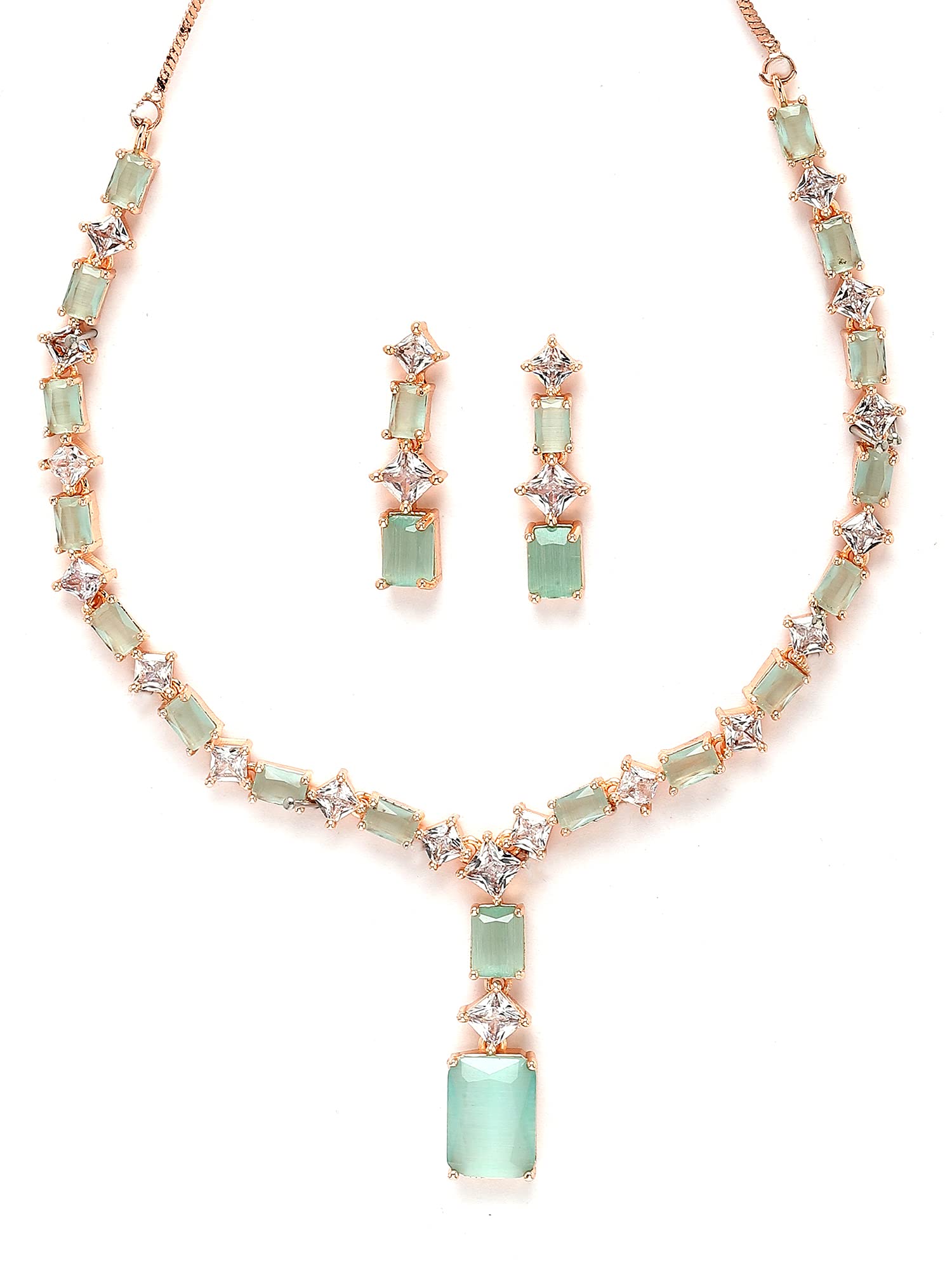 Karatcart Light Green Cubic Zirconia Studded Rose Gold Plated Necklace Set for Women (B0BW4K7X91) Amazon Price History, Amazon Price Tracker