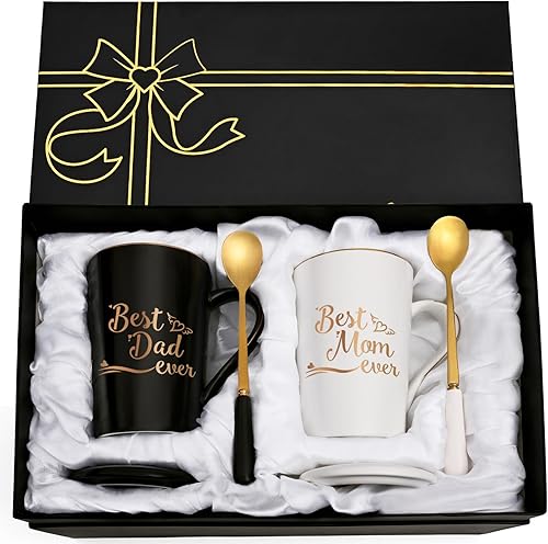 Miniatura 8 de YHRJWN Taza de café de mármol con texto en inglés "Best Dad and Mom" Mom and Dad Ever, regalo para mamá, papá de hija, hijo, regalo para pareja,
