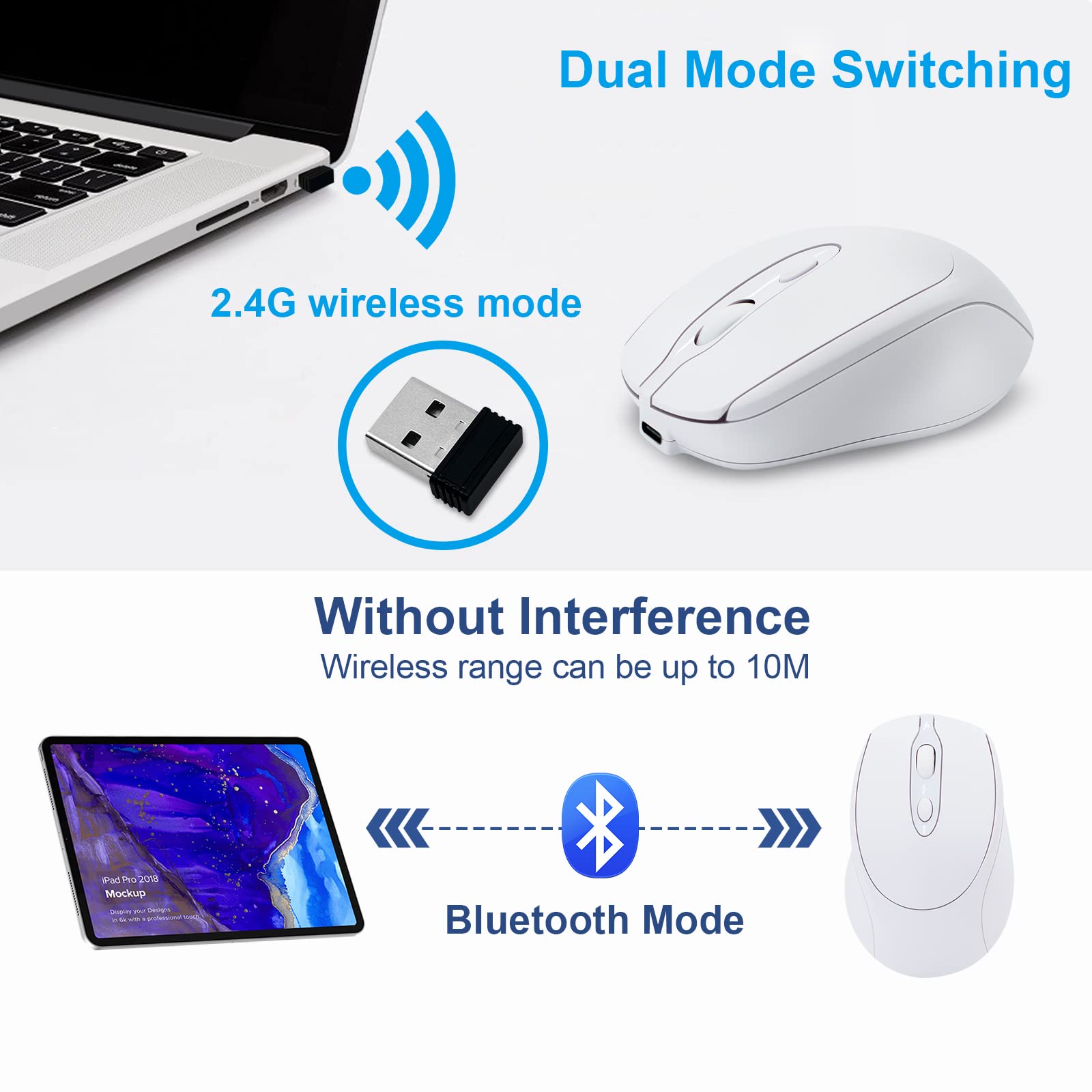 Mouse Bluetooth Wireless Ricaricabile – Silenzioso, Slim, Con LED RGB, Per Mac E PC