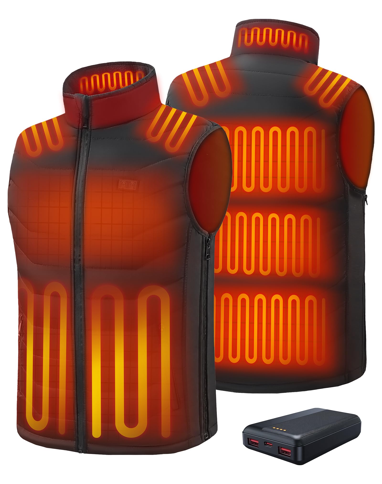 CKARTIC Heizweste Herren mit Powerbank Beheizbare Weste Herren,15 Heizzonen | 3 Heizstufen, Größenverstellbar, Individuell regelbare Heizzonen, USB-Anschluss, Leicht & Warm Beheizbare Weste Herren