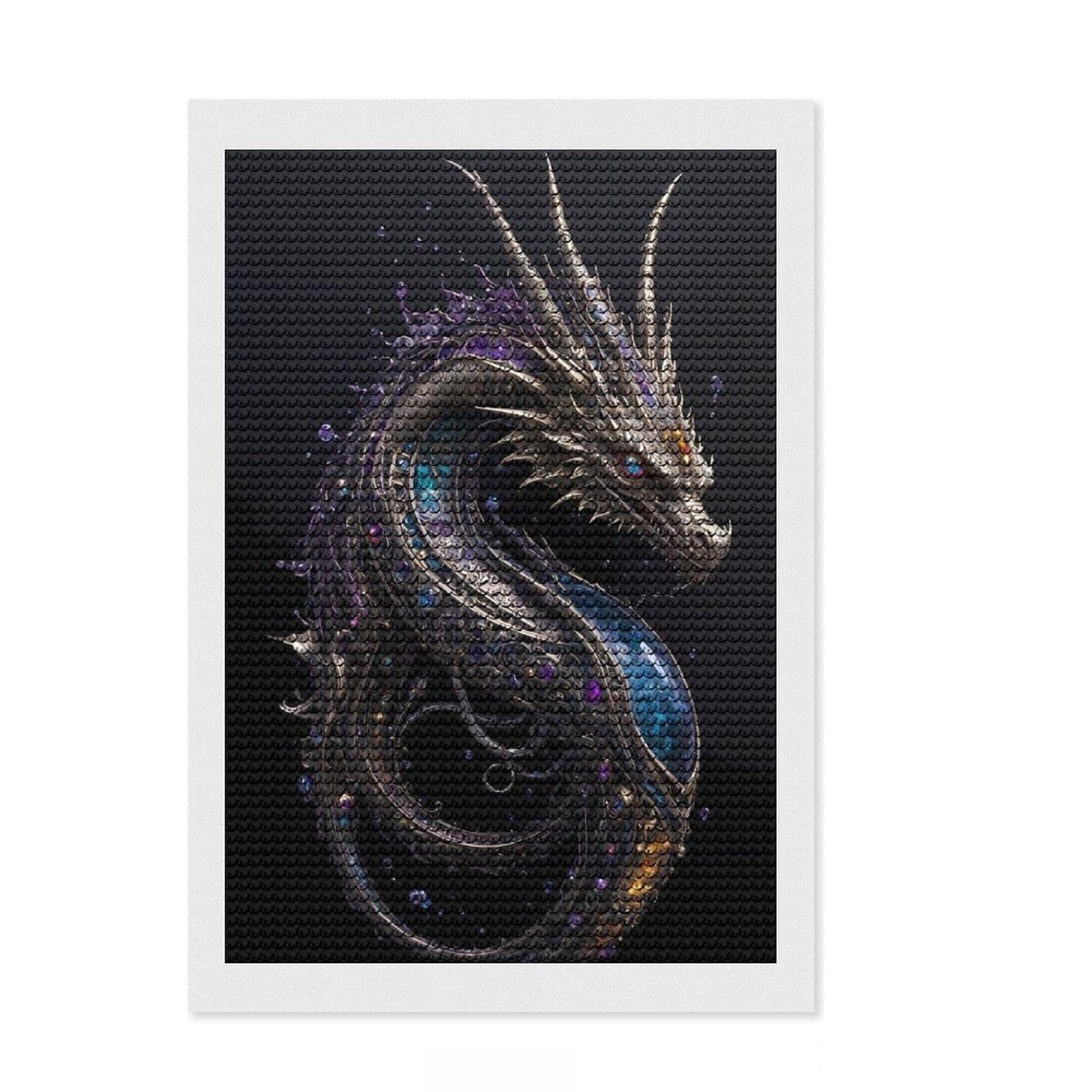 Junmoney Water Steampunk Dragon Diamond Painting Canvas Set 8"x12", Adhesive Canvas, Neat Printed Canvas, Modern Decor, for Craft Lovers