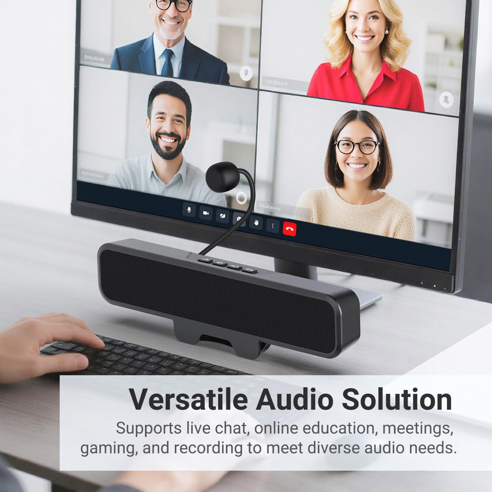 Aggiornamenti Altoparlanti da tavolo esterni Pulsante silenziamento rapido Microfono staccabile Compatibile con USB C Morsetti sul design per computer Altoparlanti esterni con microfoni staccabili