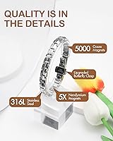 Vista 4 de Feraco Pulseras magnéticas de 5 veces más fuerza para mujer, pulsera magnética de acero inoxidable con imanes ultra potentes de 5000 Gauss, cierre