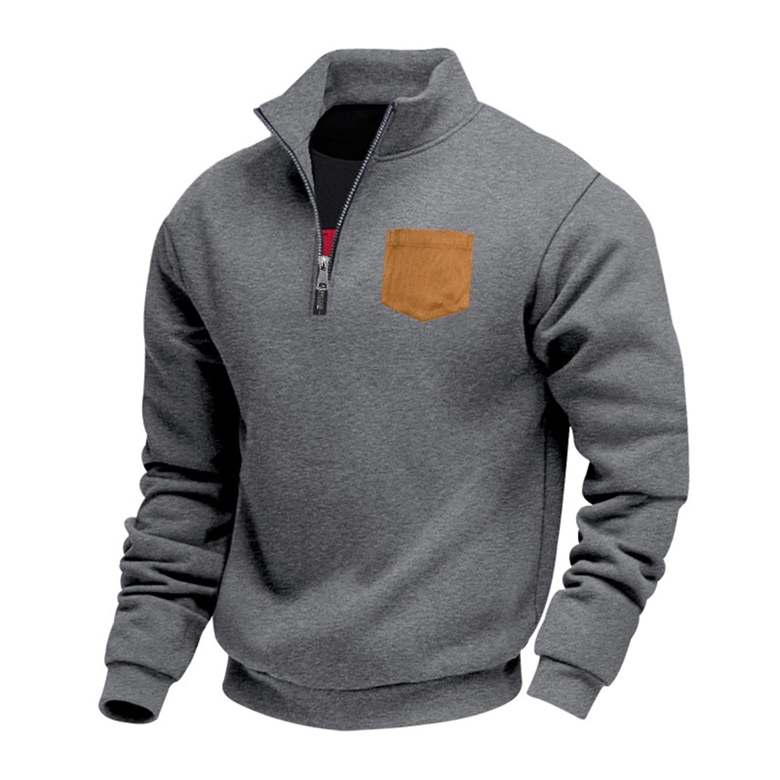 Herrenpullover mit Brusttasche Zipper Langarmshirt mit Reißverschluss Arbeitspullover Winter Sportshirt Langarm Sweatshirts