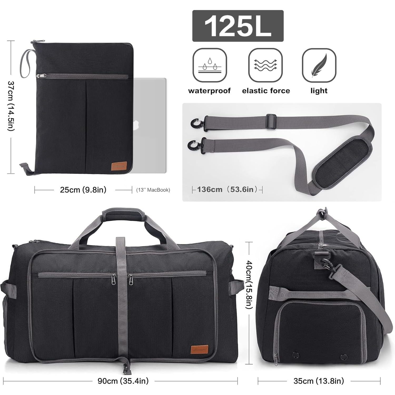 Upeelife Sac Voyage Pliables 125L, Grand Sacs de Voyage Femme Homme Sac de Sport, Etanche Sac Weekend avec Compartiment à Chaussures et Poche Humide