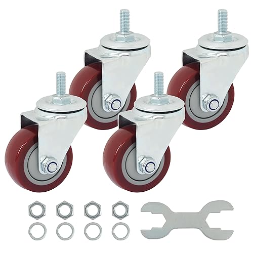 Finnhomy Ruedas giratorias de 3 pulgadas, juego de 4 ruedas de vástago roscado resistentes de 12"-13 x 1", ruedas industriales de poliuretano