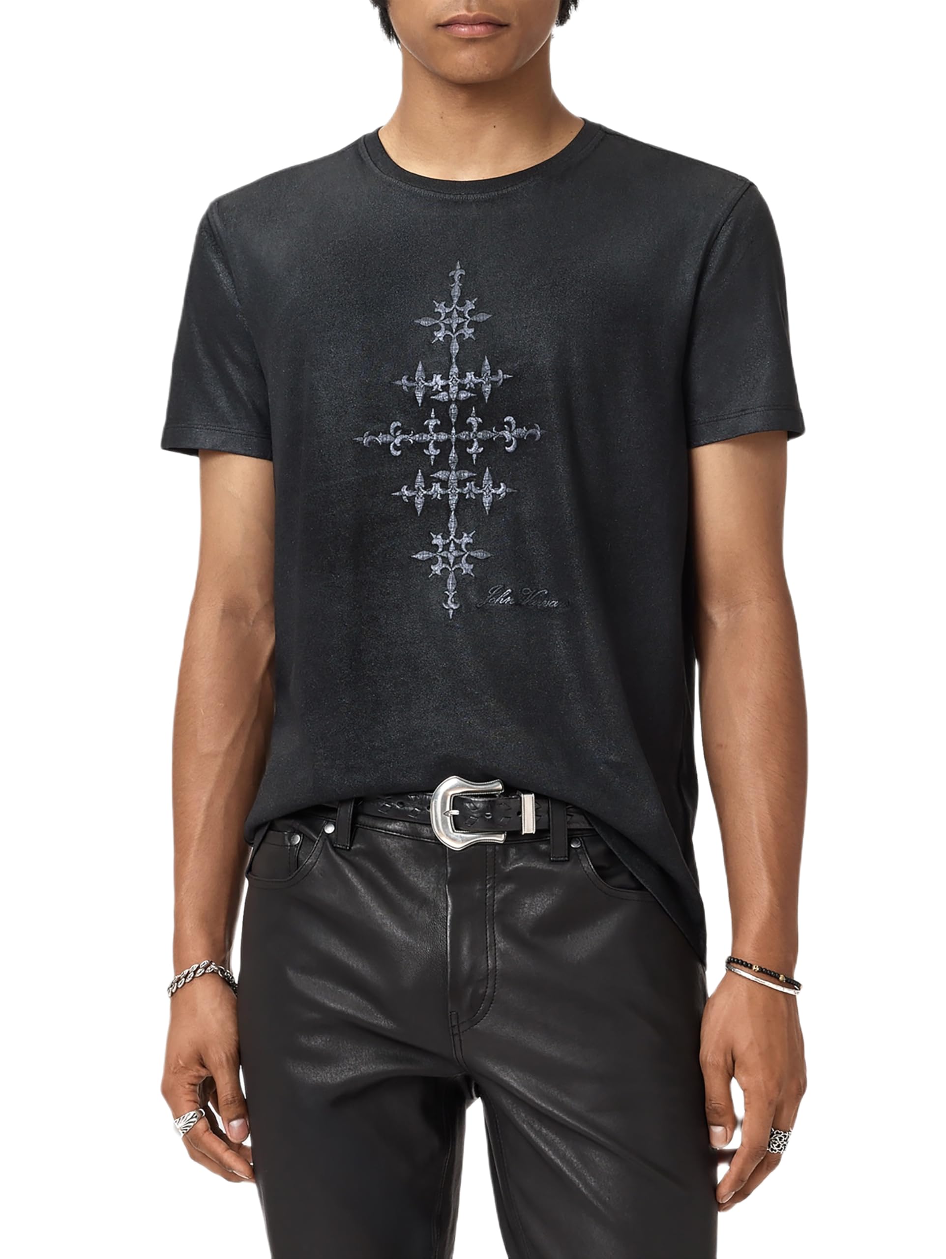 John Varvatos Men's Wrought Iron Tee, Black, XS