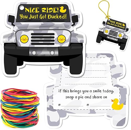 Paquete de 50 etiquetas de pato, tarjetas de pato, pato, pato, pato, pato, pato, tarjetas de juego, etiquetas de patito en forma de automóvil, con
