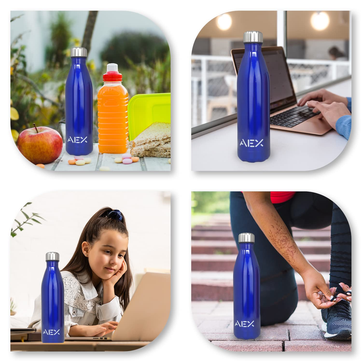 AEX Stainless Steel Vacuum Flask, Blue Glossy, 1000 ml - Image 4