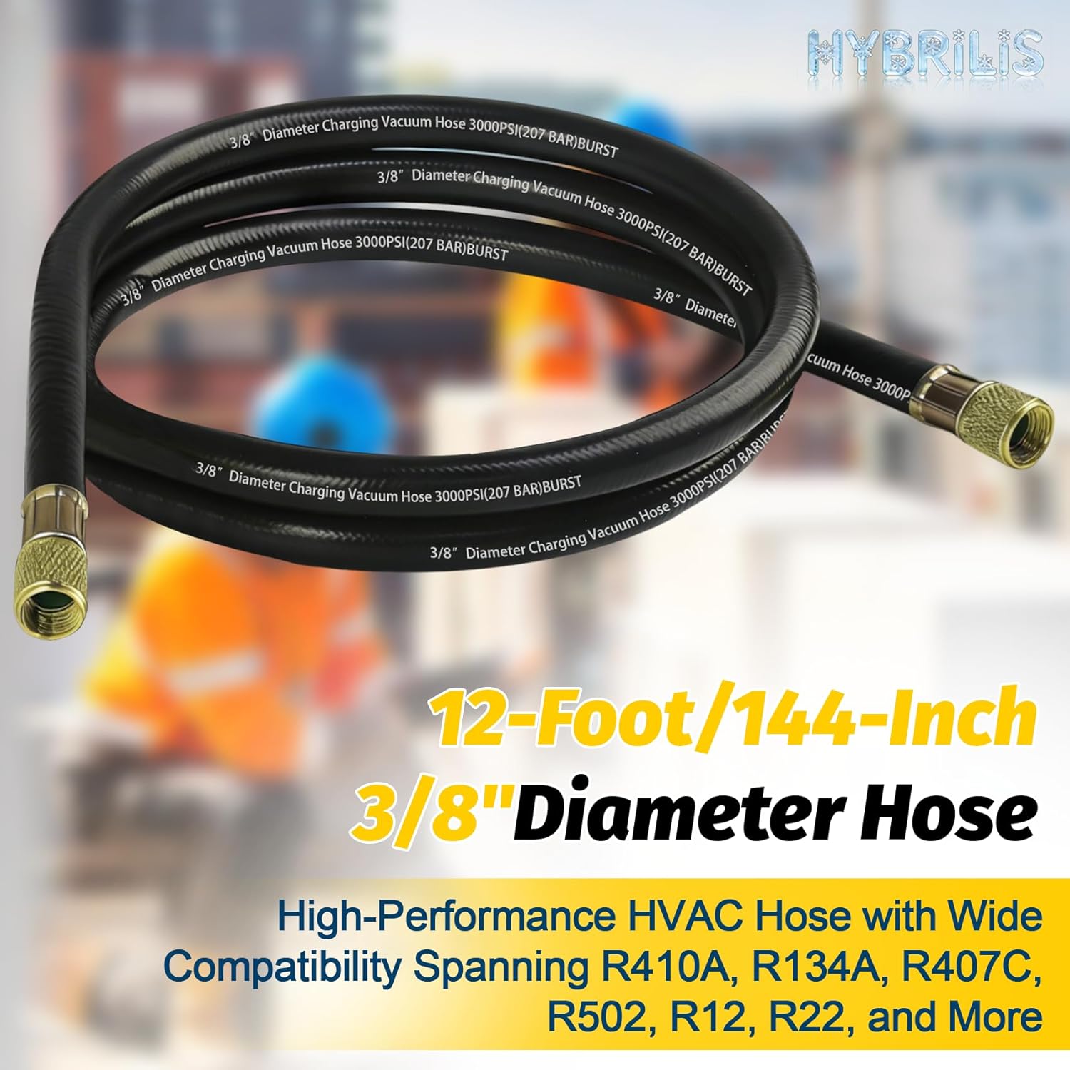 2026 Upgraded 3/8" Diameter HVAC Vacuum Hose, Thread Size 3/8"x3/8", 12Ft, Working Pressure: 600 PSI; Burst Pressure: 3000 PSI, Black, Compatible with Most Refrigeration&Air Conditioning Equipmen