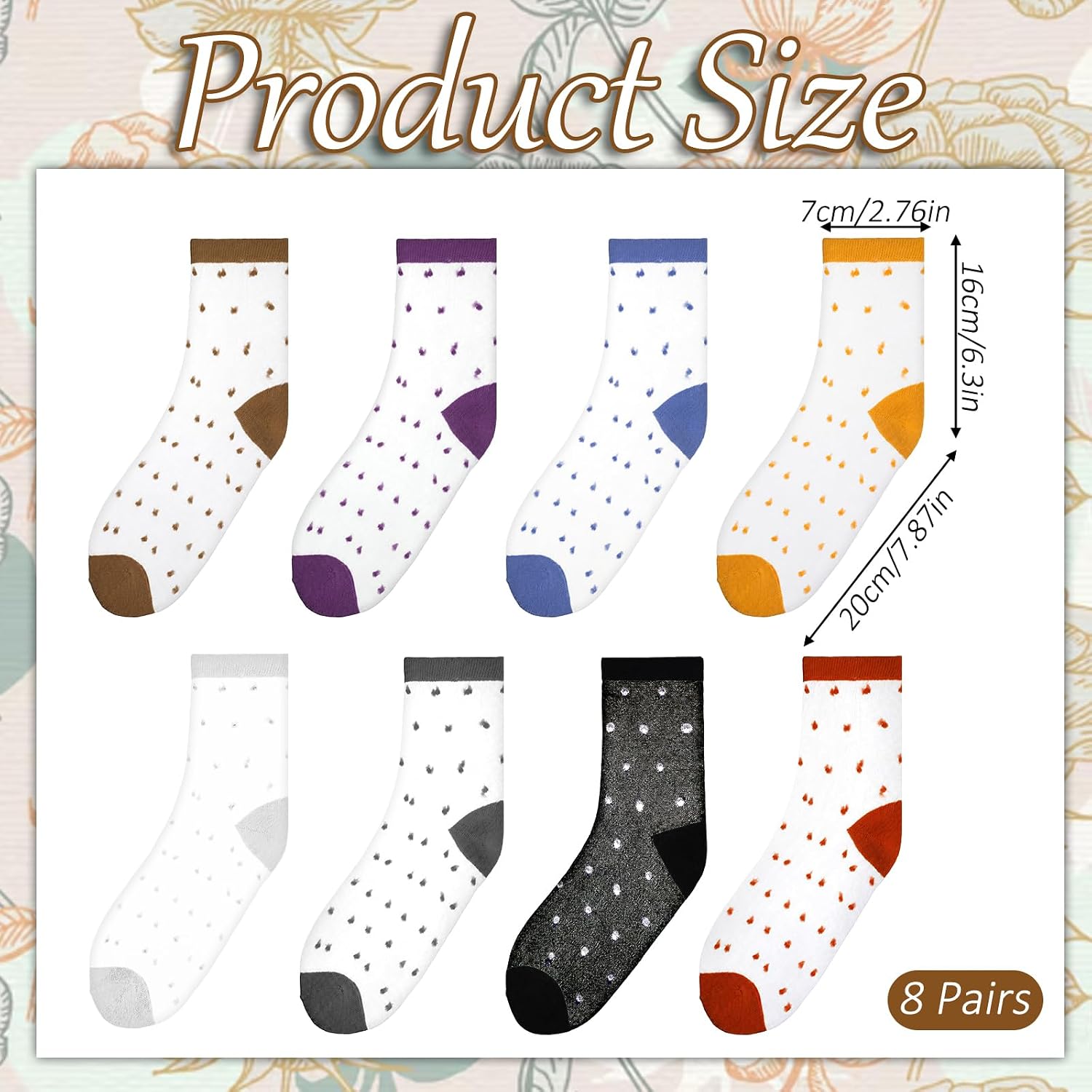 Hariendny 8 Pairs Sheer Socks Women Sheer Ankle Sock Cute Polka Dot Mesh See Through Nylon Summer Socks Ultrathin Transparent Stocking for Heels Sneakers and Dresses