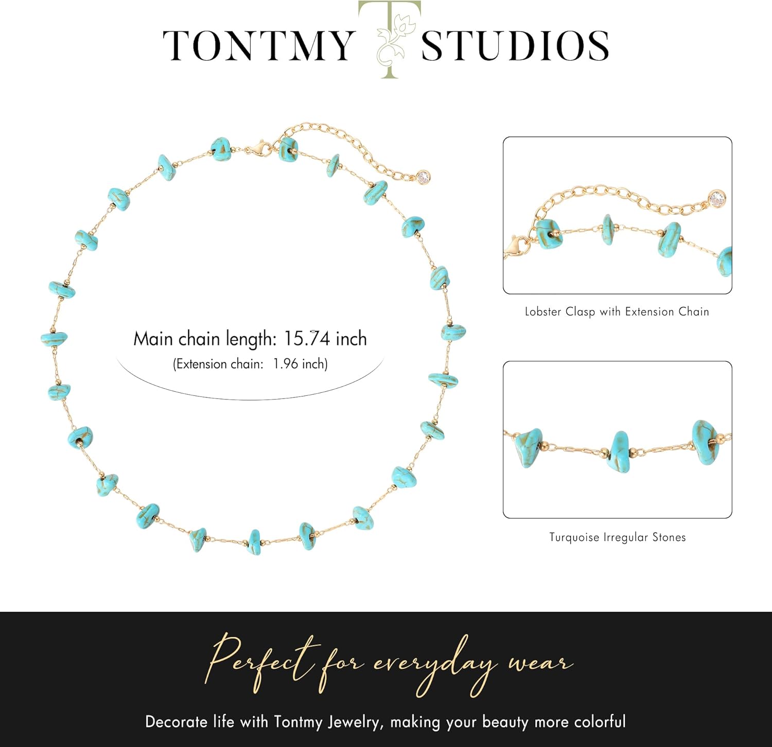 Gold Turquoise Choker Necklaces for Women 14K Gold Plated Dainty Turquoise Beads Choker Simple Cute Summer Jewelry - Image 4