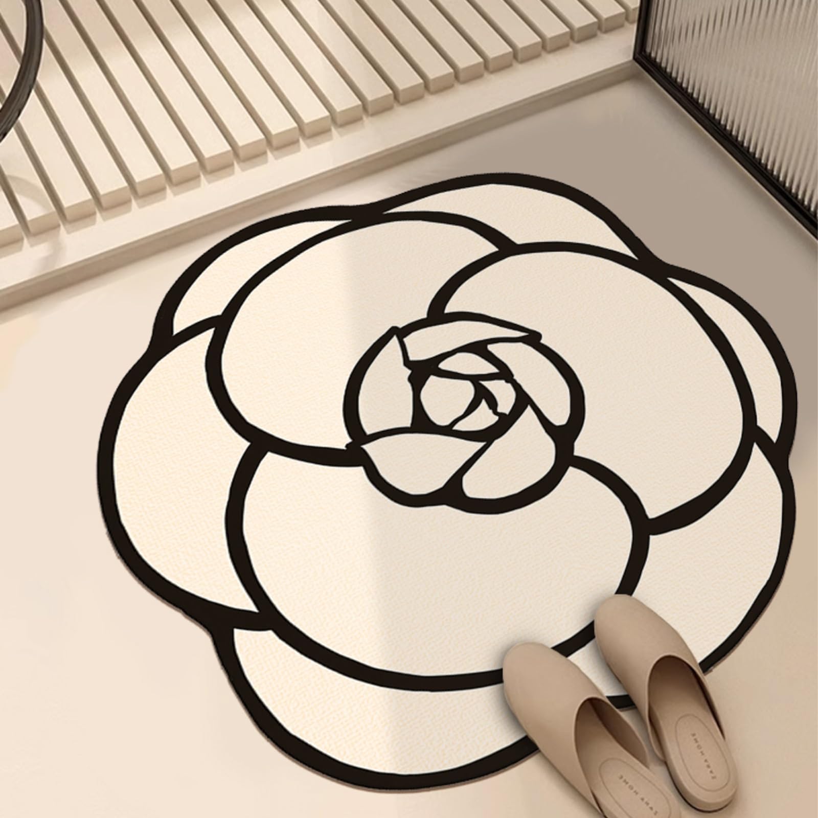 Tapis de bain diatomite élégant motif floral haut de gamme tapis de douche doux 60x60 cm