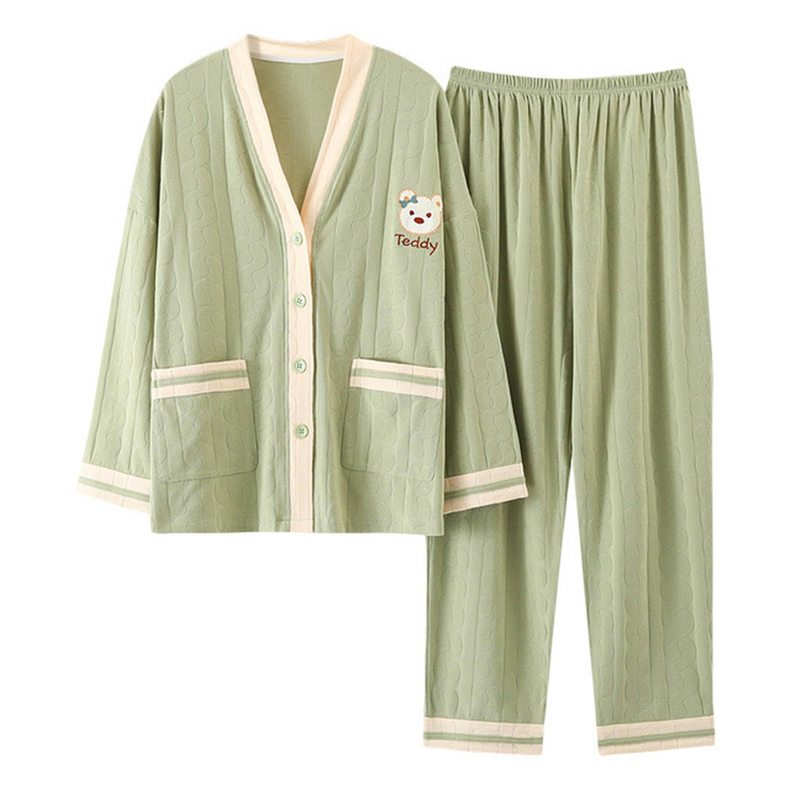 NOGRAX Pijama Conjunto De Pijamas De Manga Larga De Algodón para Mujer, Pijamas Femeninos Suaves Y Sueltos con Cuello En V, Otoño E Invierno