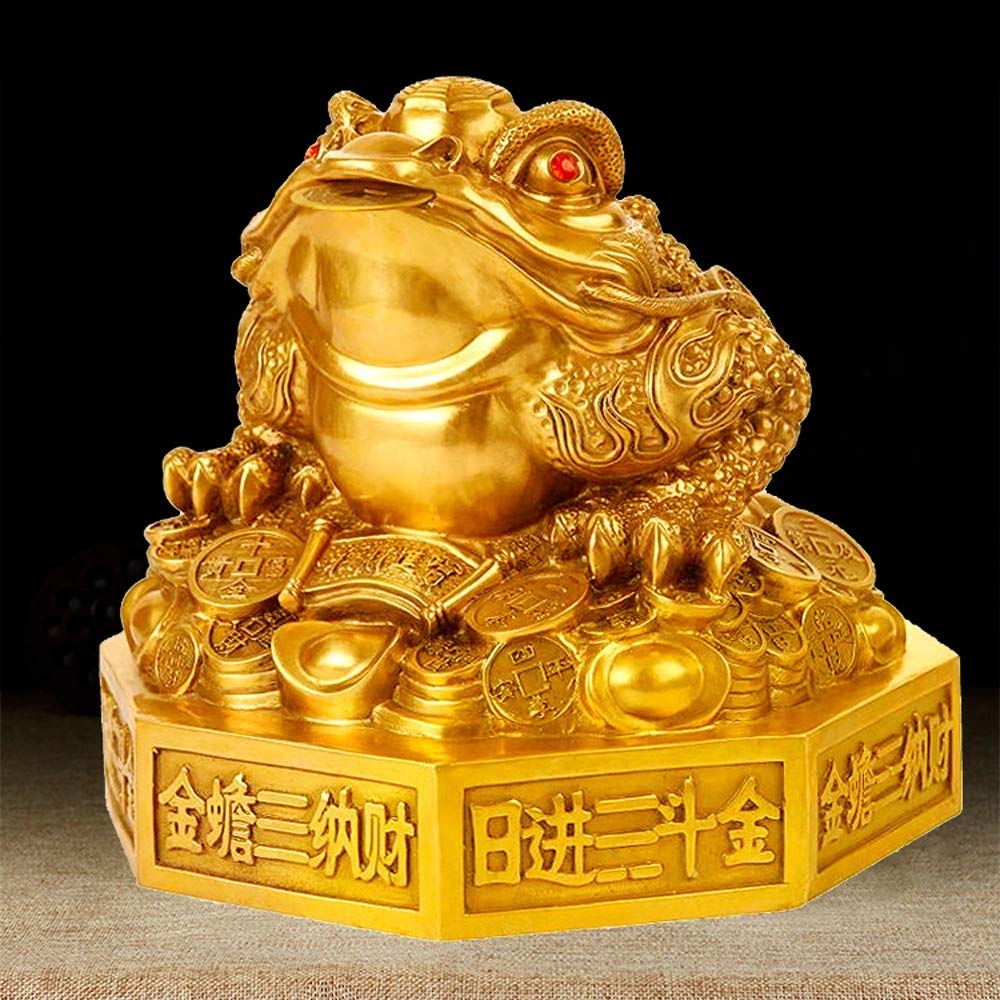 Amazon.co.jp: 中国の風水ゴシップお金のカエルの像、大きな真鍮の三本