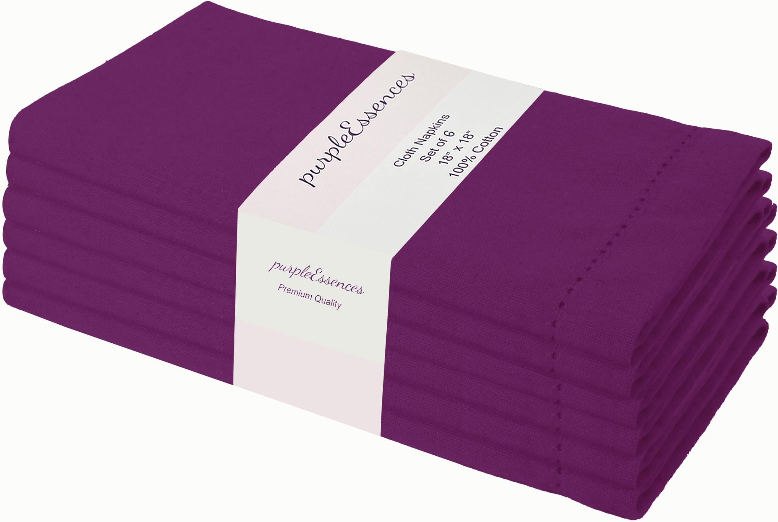 PurpleEssences Hemstitch Cloth Dinner Napkins 100% Cotton 18x18 - Soft Durable Washable - Ideal for Farmhouse Party Easter and Spring - Perfect Everyday Use Table Linen (Purple, Pack of 6)