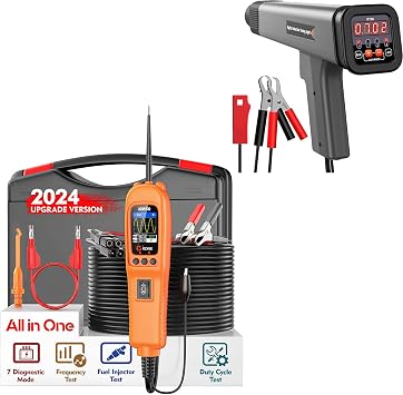 KT60 Digital Timing Light with Tachometer & Advance Angle, Automotive 12V Inductive Ignition Timing Light Gun with KM50 Upgrade of KM10 Power Circuit Probe Kit - 12V/24V Automotive Circuit Tester