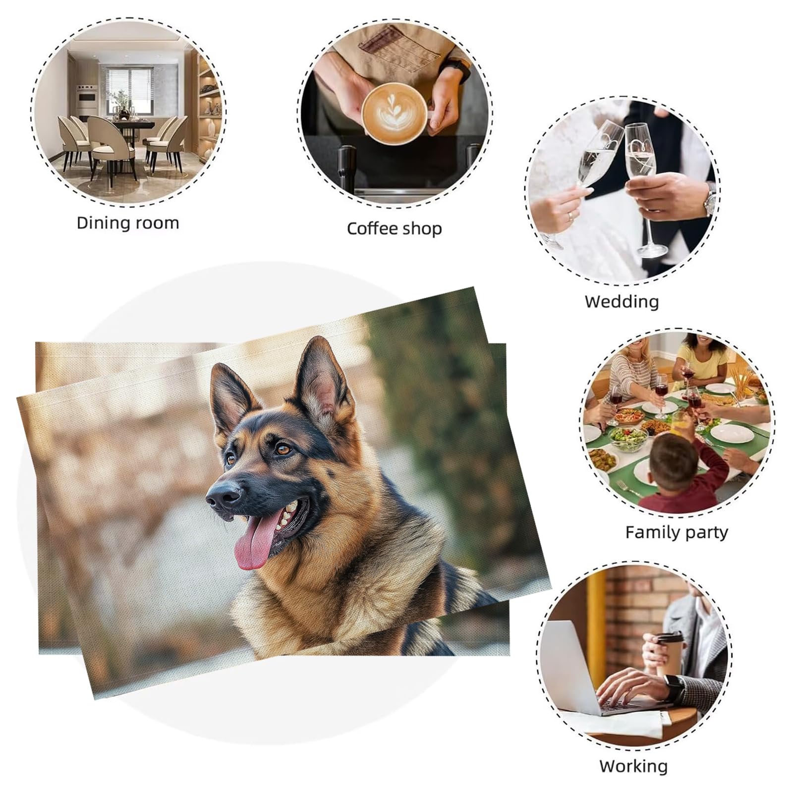 Set di 8 Tovagliette Americane Lavabili Cotone Lino Animali invernali - Tovaglietta Americana Stoffa Resistenti al Calore Durevole Cane da pastore- per Colazione Pranzo
