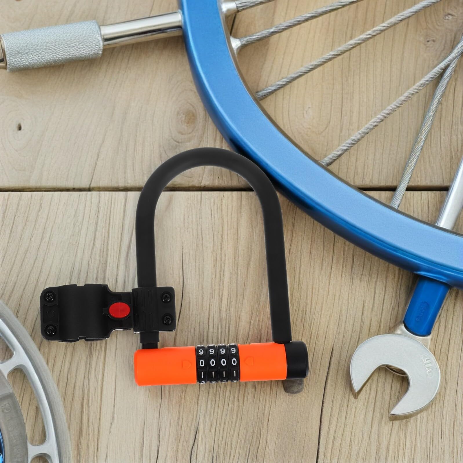 ifundom Lucchetto a Combinazione a U per Bici e Scooter Elettrico Codice di Sicurezza a 4 Cifre Antifurto Robusto in Metallo Arancione e Nero Portatile e Resistente per Mountain Bike e