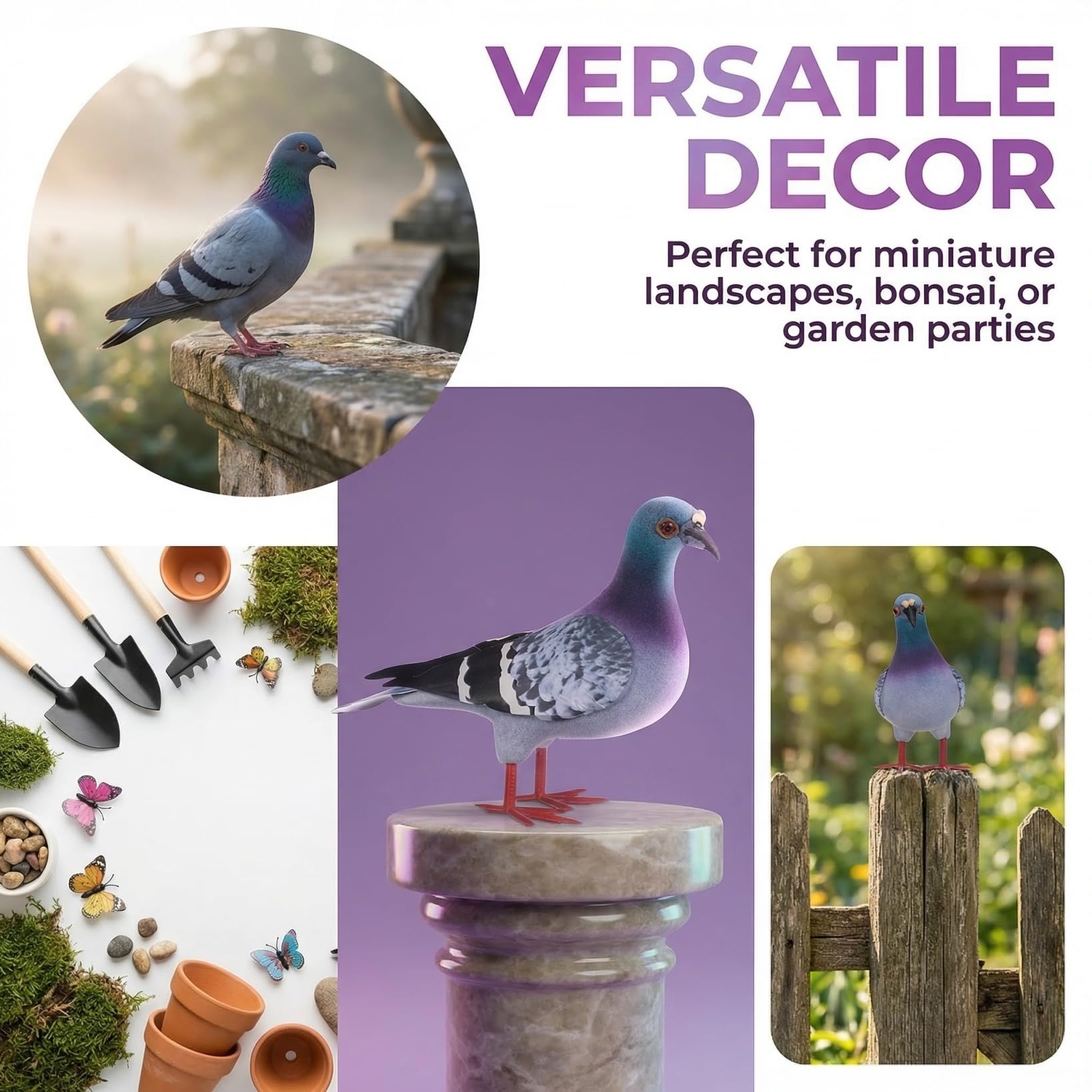 SEWACC Uccelli artificiali Simulazione Schiuma Piccione Modello Realistico Uccelli piumati Realistico Figura di piccione Statue di animali per Casa Giardino Albero Prato Ornamento