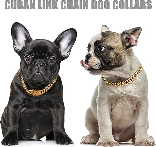 Miniatura 2 de Collar de perro con cadena de oro de 0.630 in, collar de perro de eslabones cubanos de oro de 18 quilates con hebilla de cierre seguro, cadena