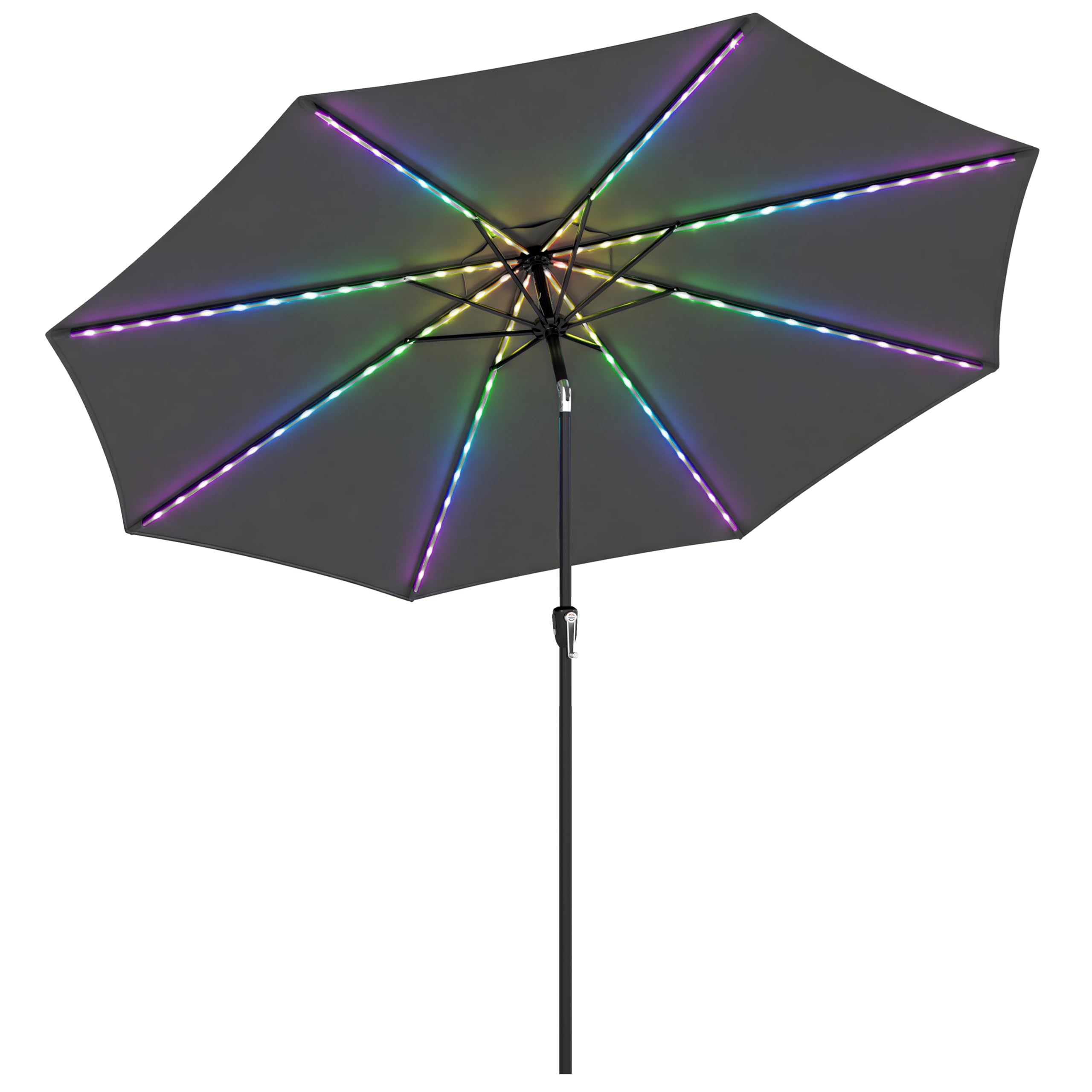 Rackhams Grey 3 M Garden Parasol Umbrella With Led Lights, Patio Umbrella - 295 X 295 X 245 Cm