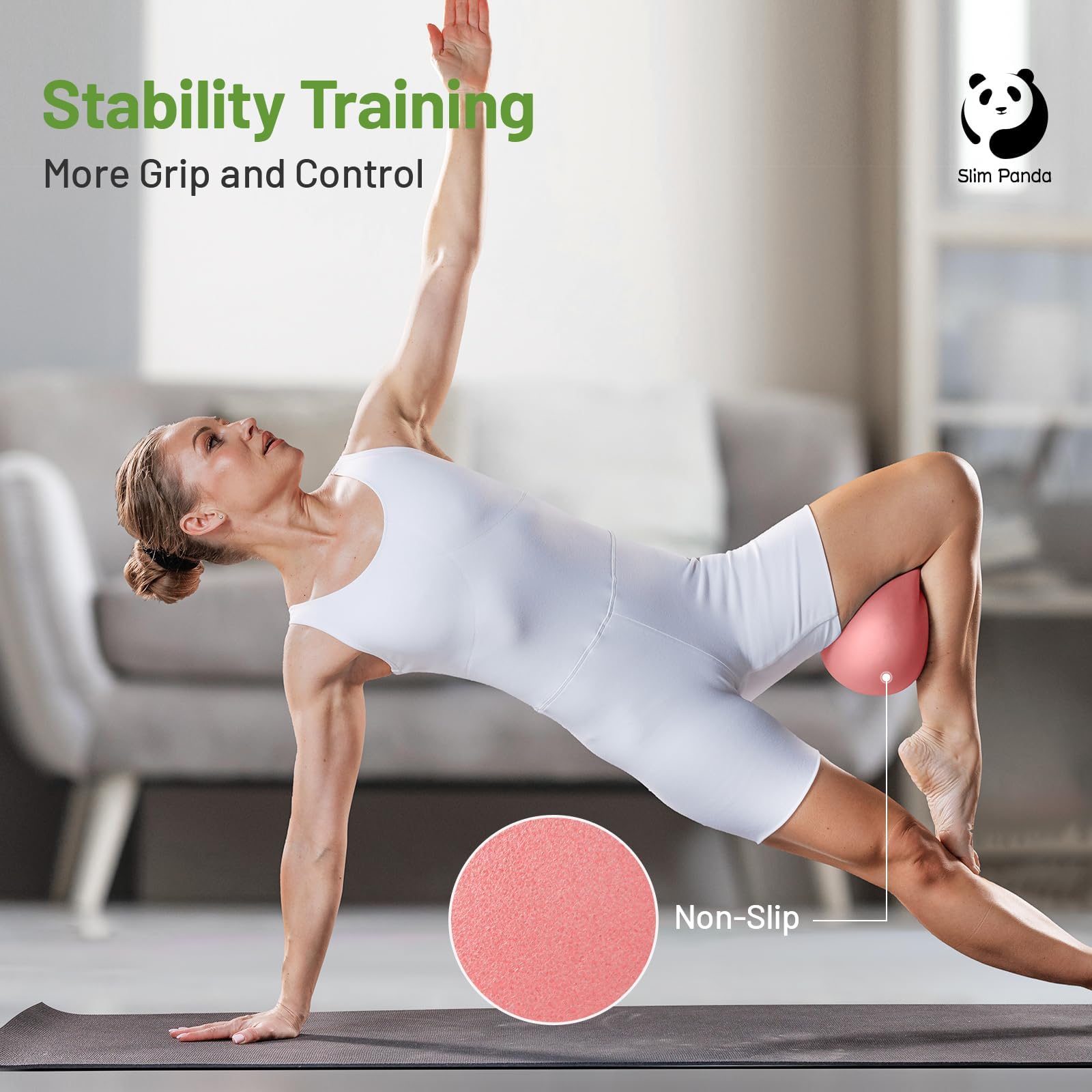 Slim Panda Palla Pilates Piccola,23-25cm Anti Scoppio Antiscivolo Palla Ginnastica con Cannuccia Gonfiabile,Soft PVC Palla daYoga per Fitness