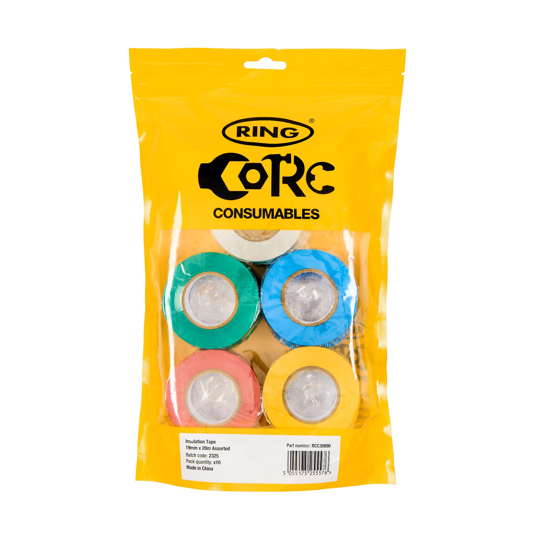 RING PVC Insulation Tape, Assorted (10-Pack), 19 mm x 20 M