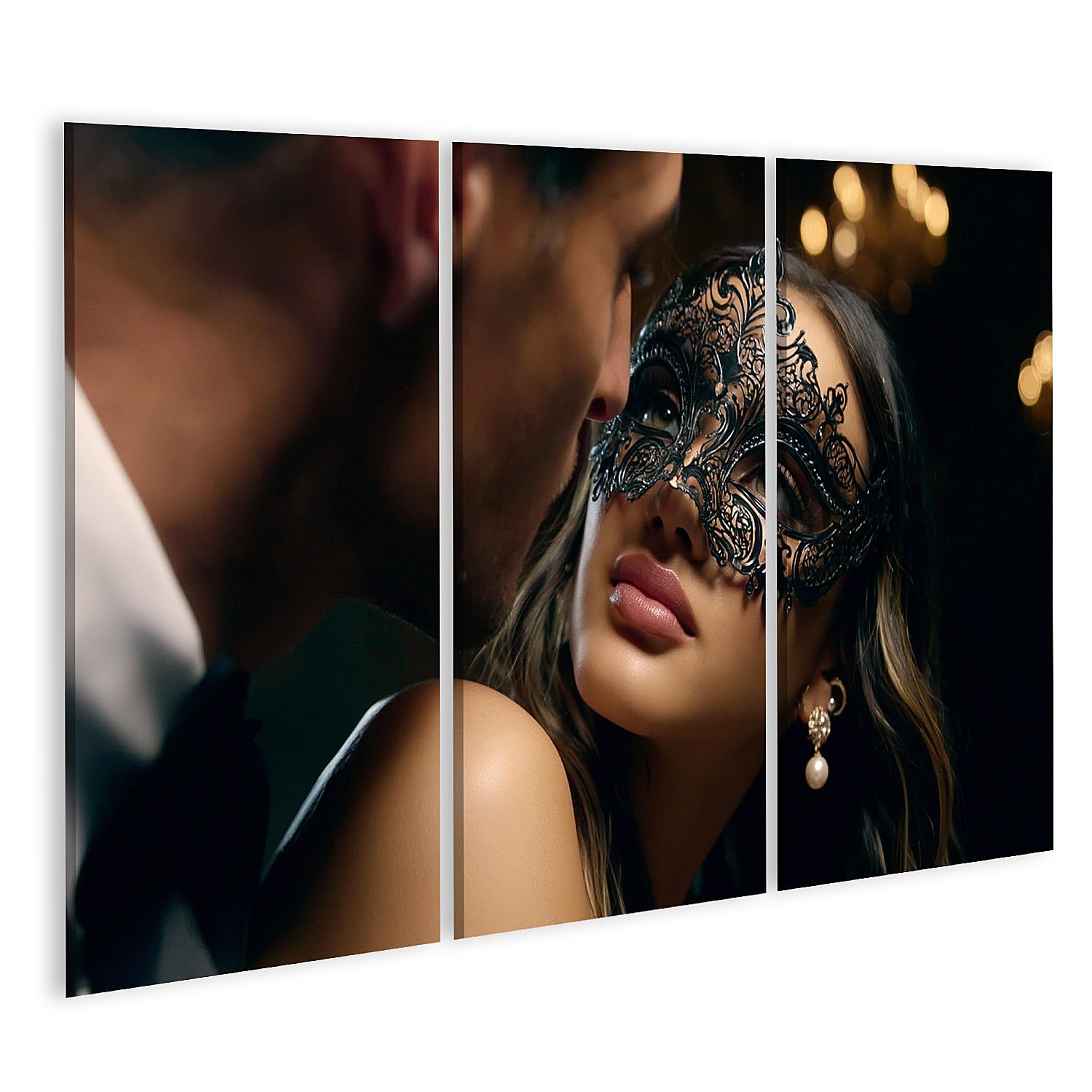 islandburner Imagen sobre lienzo seductor baile de máscaras retrato mural dormitorio para románticos - 3 piezas