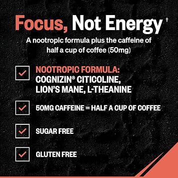 ONNIT Alpha Brain Focus Shot, Nootropic Energy & Focus Drink, Peach, 6ct