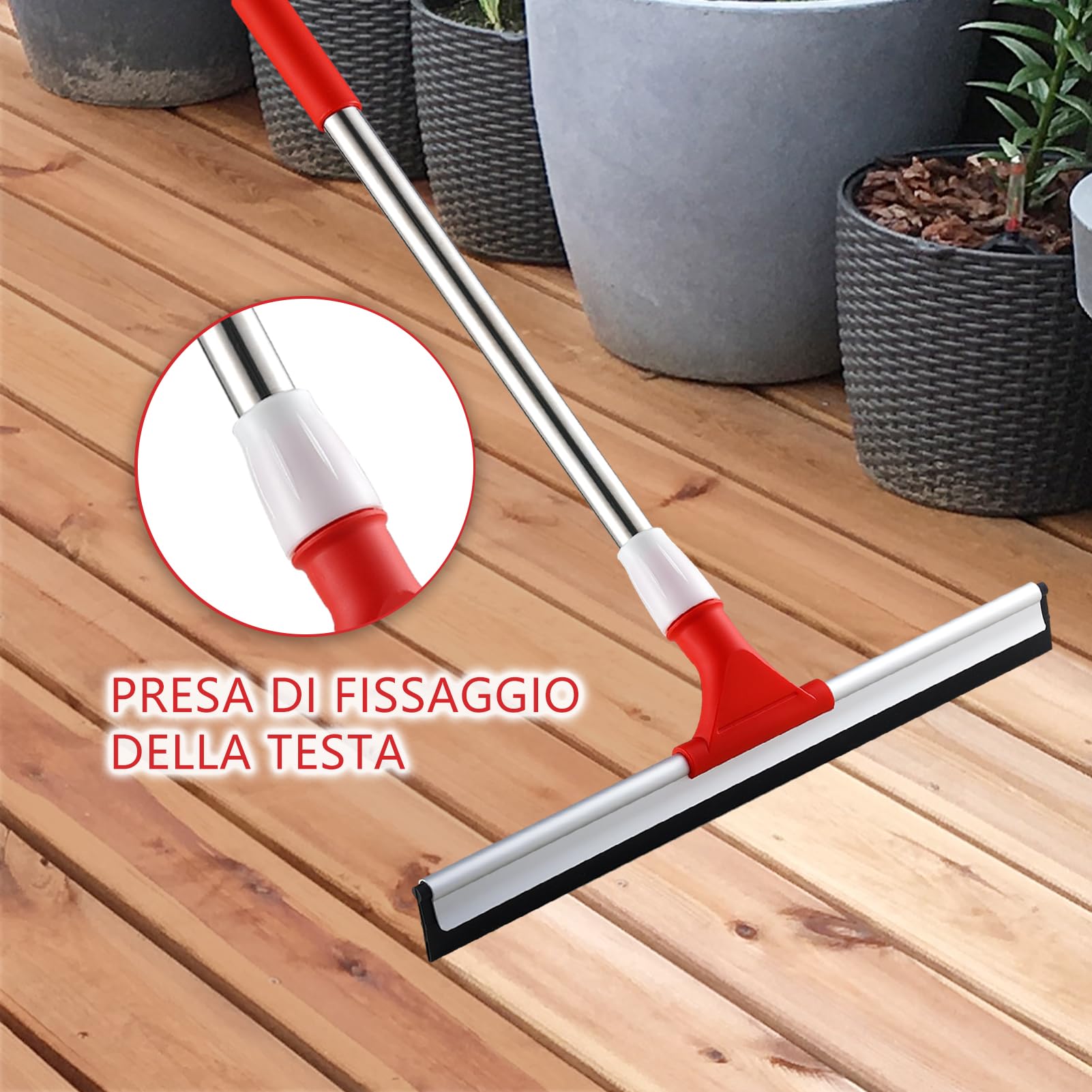 Mitclear 43cm Tergipavimento Pavimenti con Manico di Prolunga(147cm), Tergipavimenti in gomma per impieghi gravosi, Tergipavimento Spingiacqua con Spazzola per Garage, Doccia, Bagno, Patio, Giardino