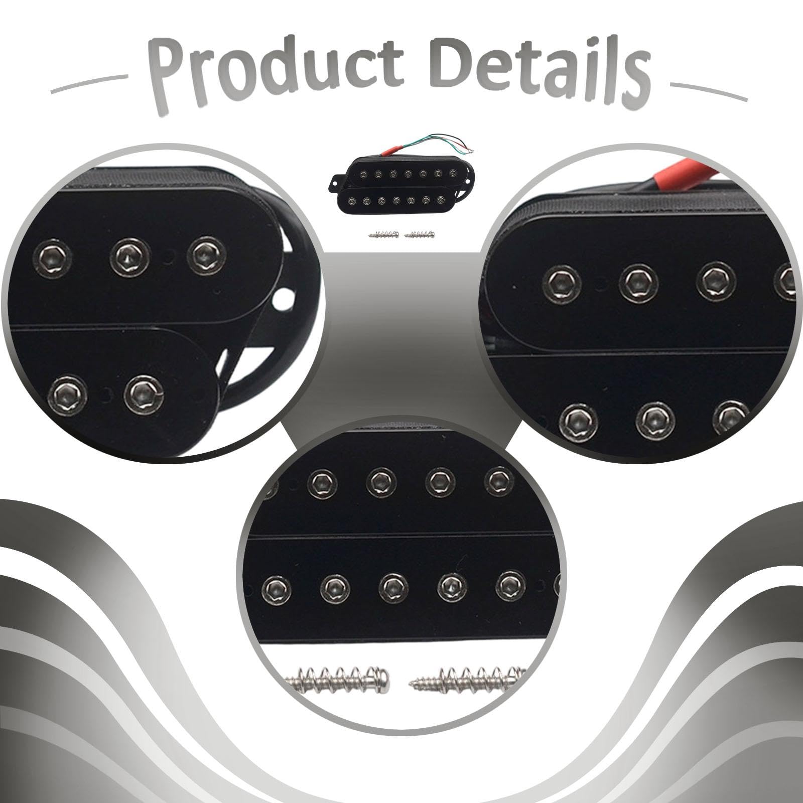 Gitarrentonabnehmer 7 Saiten Humbucker Prewired Doppelspule Ersatzteil Zubehör PP Material für Musiker Studio Heimgebrauch, Schwarz Silber 50 Mm