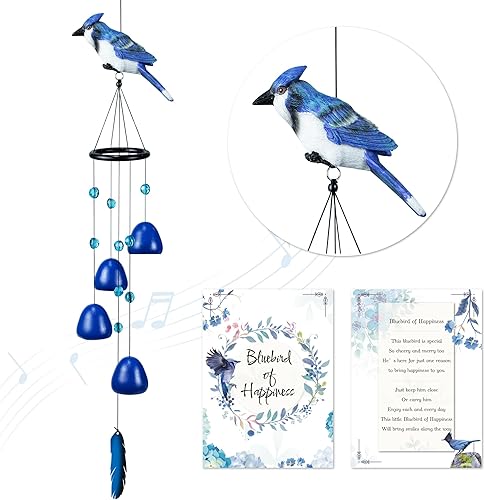 Campanillas de viento de pájaros para exteriores, regalos de pájaros Steller'Jay, campanillas de viento de pájaro azul, decoraciones para