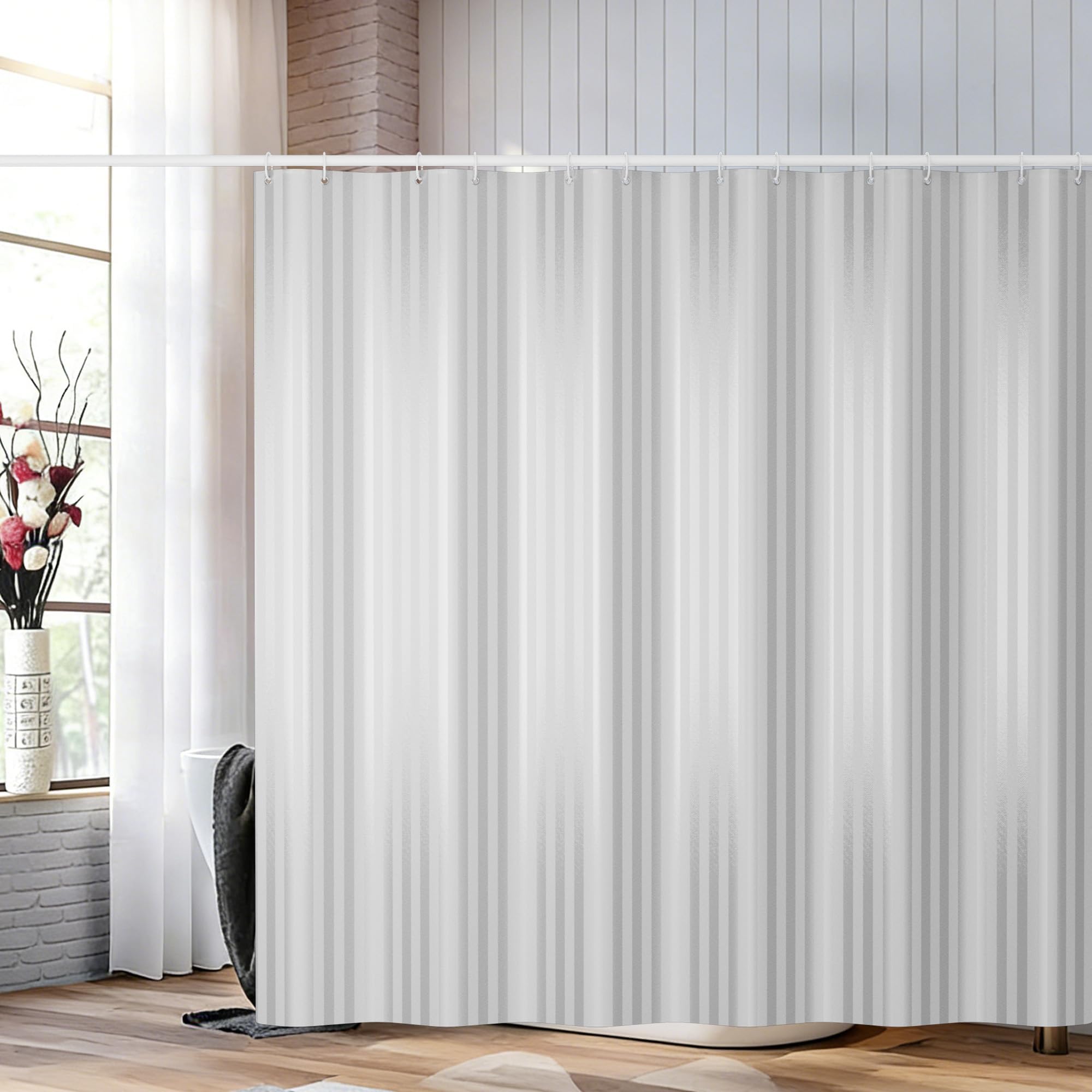 Yiwshcut Gray Striped Shower Curtain - Water-Resistant Easy-Clean Fabric (72x72 Inches), Modern Minimalist Bathroom Decor